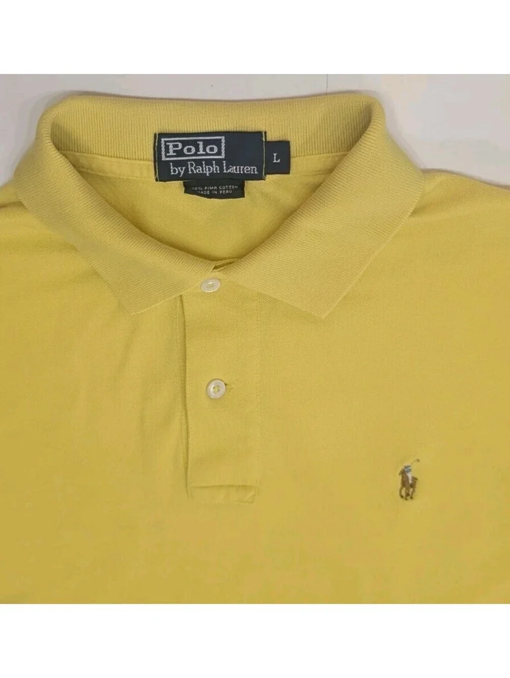 Polo Ralph Lauren Shirt Mens L Yellow Classic Fit Flesh Pony Pima Soft Touch